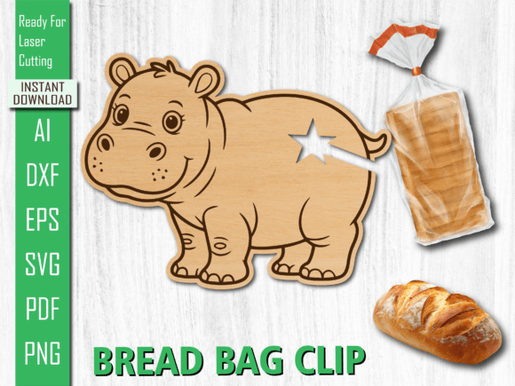 Animal Laser Cut Hippo Bread Bag Clip for Web and Print