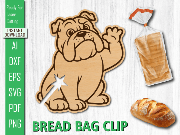 Bulldog Bread Bag Clip Animal Laser Cut - Other Art Amp Design