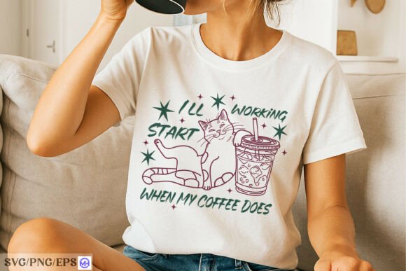 Cat Iced Coffee Funny Hand-drawn PNG for T-Shirt Designs
