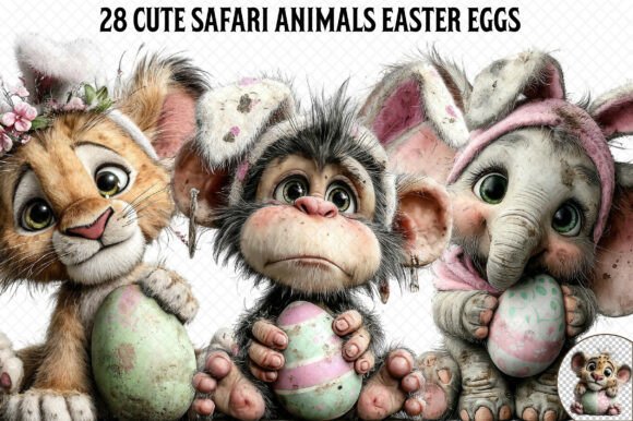 Cute Safari Animals Easter Eggs Graphics