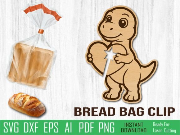 Dino Heart Bread Clip Laser Cut for Home Decor