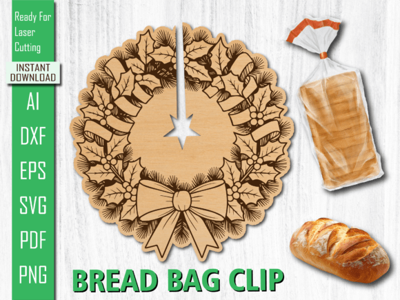 Holiday Christmas Wreath Bread Clip DXF for Laser Cutting and Other Art Amp