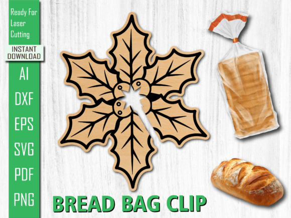 Laser Christmas Holiday Holly Bread Clip for Cricut and Other Art Amp