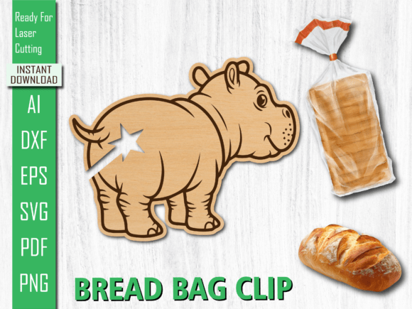 Laser Cut Animal Hippo Bread Bag Clip for Other Art Amp