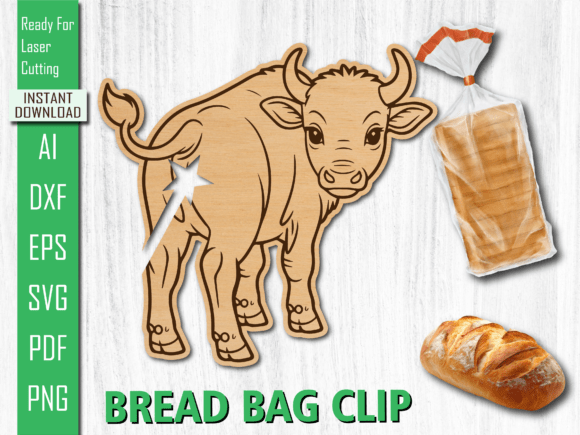 Laser Cut Cute Farm Cow Bread Bag Clip for Other Art Amp