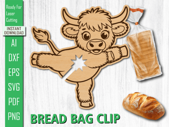 Laser Cut Cute Highland Cow Bread Clip for Other Art Amp