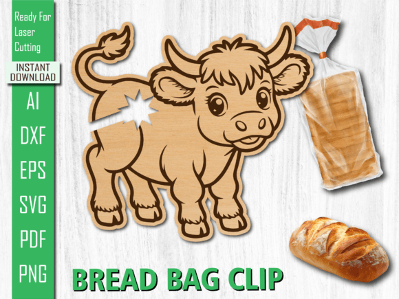 Laser Cut Cute Standing Calf Bread Clip for Home Decor