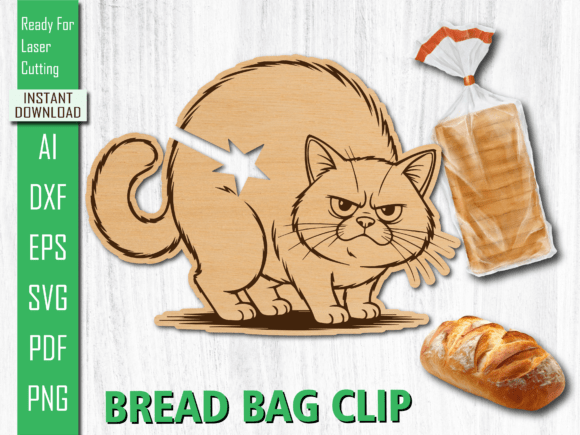 Laser Cut Grumpy Angry Cat Bread Clip for Other Art Amp