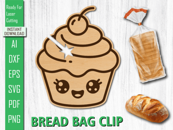 Laser Cut Kawaii Cupcake Bread Bag Clip for Home Decor