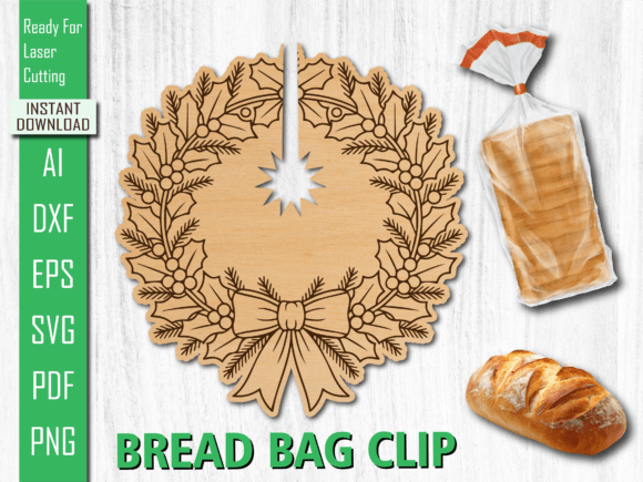Laser Winter Christmas Wreath Bread Clip for Laser Cutting