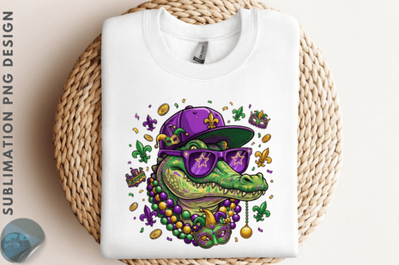Mardi Gras Alligator Sublimation PNG for Local Business Branding