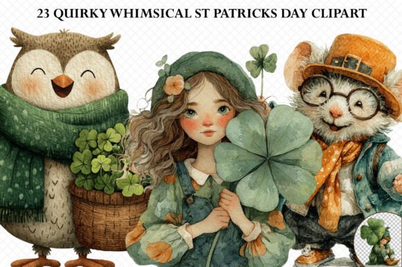 Quirky Whimsical St Patricks Day Clipart for Graphic Design
